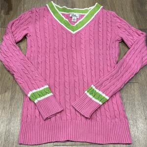 Lilly Pulitzer Classic V Neck Vintage Pink, Green, White Y2K Tennis Sweater XS